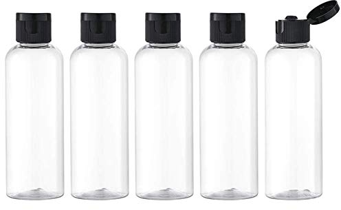 Toureal 100ML Flacon avec Flip Cap Vide (5 Pièces), Rechargeable Bouteille de Voyage pour Cosmétique avec Entonnoir (Transparente)