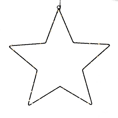 Spetebo Metall Stern Fensterbild zum Hängen 30 cm schwarz für Außen mit Timer - 30 LED – Weihnachtsstern Silhouette warm weiß beleuchtet batteriebetrieben - Weihnachten Advent Wandbild Deko Leuchte