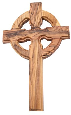Olive Wood Gift Shop Keltisches Kreuz aus Olivenholz (20,3 cm) - Wandbehang, katholisches/lateinisch-irisches dem Heiligen Land wo Jesus geboren wurde, gekreuzt und Rose am 3. Tag handgefertigt, von