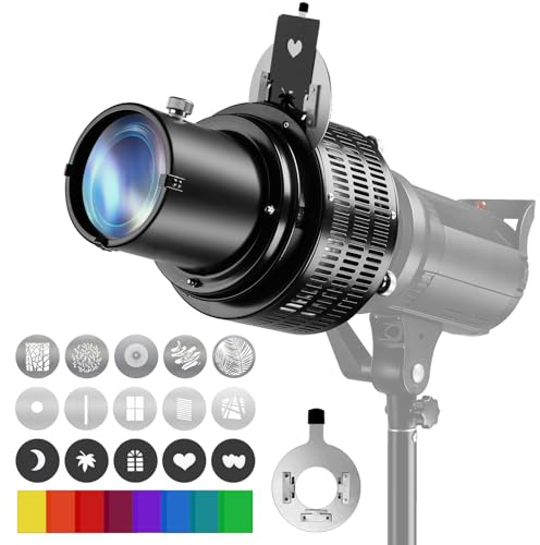Soonpho Bowens Mount Conical Snoot kit for Flash Speedlite/Strobe Monolight/Photography LED Light,5 Color Filters and 15 Gobos Graphics Cards Included for Spotlight Effect
