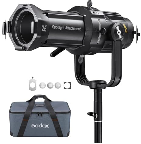Godox VSA-26K Attacco faretto da 26° per luce LED con montaggio Bowens Monoluce con set GOBO Modificatore obiettivo di proiezione per flash monoluce da studio con montaggio Bowens e luci LED