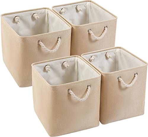 Mangata Aufbewahrungsbox, 33x38x33cm Aufbewahrungskorb Stoff, Box in Würfel für Schrank, Regal, und Kleidung(Beige, 4er Pack)