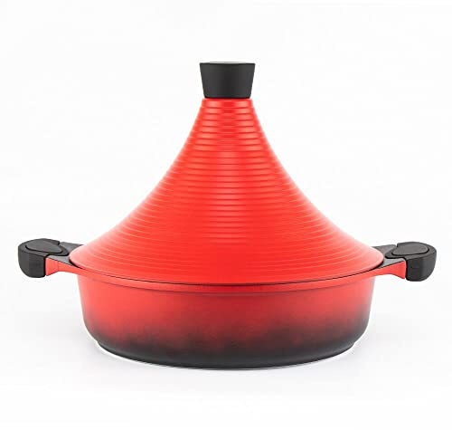 Marokkanische Tajine Agadir Ø 28 cm Aluminium Induktion Rot, Tajin, Tagen, Gartopf, Kochtopf, in drei Größen erhältlich, Schmortopf, Premium Qualität, für alle Herdarten und Backofen geeignet