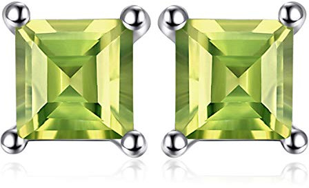 JewelryPalace Quadrat Schliff 0.7ct Echt Peridot Ohrstecker Silber 925 Damen, Grün Schmuck Set, Ohrringe Silber Edelstein Mädchen, Ohrstecker Silber klein mit Stein Frauen