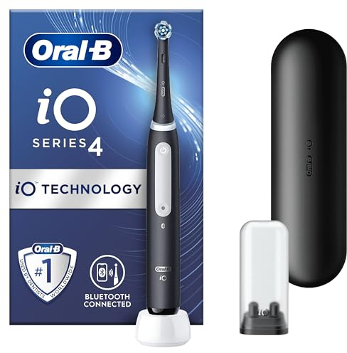 Oral-B iO4 Electric Toothbrushes For Adults, 1 Toothbrush Head & Travel Case, 4 Modes With Teeth Whitening, UK 2 Pin Plug, Black, Oral B Io4