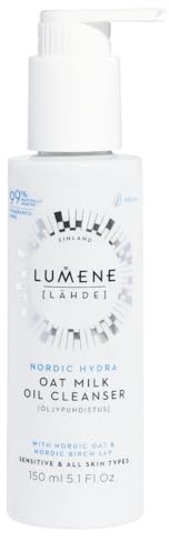 Lumene Nordic Hydra Oat Milk Oil Cleanser - Luxurious Oat Cleansing Milk, Makeup Remover + Gentle Face Wash for Soft, Clean Skin - Fragrance Free Hydrating Nordic Birch Sap Cleansing Oil (5.1oz)