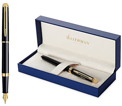 Waterman Hémisphère Füllfederhalter mit Gravur | Geschenk für Mann und Frau | inspiriert von Pariser Mode | personalisiert | graviert | Blaue Tinte | Mittlere Spitze (LACK SCHWARZ G.C.)