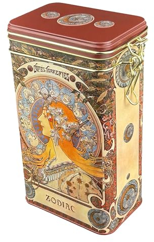 MediMuc Vorratsdose FridolinEdition - Kaffeedose, Teedose - geprägt und aufwendig lackiert - Künstler: Art Nouveau, Motiv: Zodiac - Maße: (B/H/T) ca. 11 × 18 × 7,4 cm Volumen ca. 1,5L
