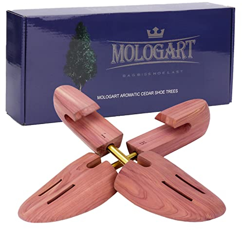 MOLOGART Shoe Tree for Men,Wooden Shoe Stretcher Men,Cedar Shoe Trees, Adjustable Shoe Trees for Sneakers or Boots, Brownish Red, L