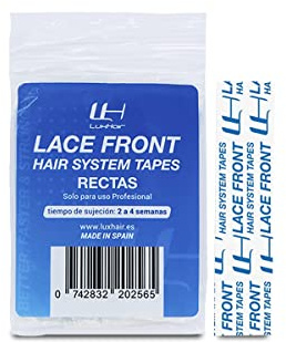 Ruban adhésif pour perruques et prothèses Lace Front - Double face et peu agressif - Fixation résistante et extra forte jusqu'à 4 semaines - Contours Droites - 36 unités - LuxHair