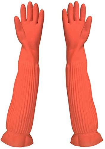 Dirfuny Gants de Vaisselle Longs en Caoutchouc, Gants de Ménage à Manche Longue, Gants de Nettoyage de Cuisine (M), Orange