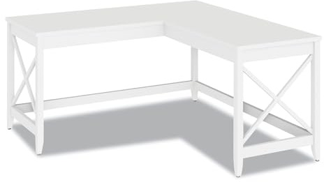 Workspace by Alera L-Shaped Farmhouse Desk, 58.27 x 58.27 x 29.53, White