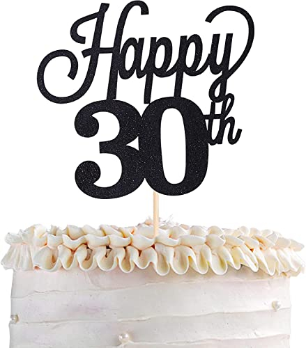 1 Stück Happy 30th Tortendeko Glitzer Number 30 Geburtstag Kuchen Deko Thirty Torten Dekorationen für Cheers to 30 Jahre alt Geburtstag Hochzeit Jahrestag Party Schwarz