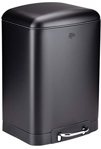 Dirt Devil Pattumiera a pedale da 12 l, con chiusura ammortizzata, in acciaio inox, secchio interno rimovibile, 27,5 x 25,5 x 40,2 cm, colore nero