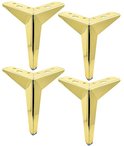 TCHOSUZ 5 Inch / 13cm Metal Furniture Legs, Set of 4 Heavy Duty Modern Diamond Triangle Table Desk Chair Sofa Legs Couch Feet With Screws For DIY Cabinet Cupboard TV Bench Stand 4 Pieces Gold | Sturdy Iron With Anti-Rust Coating,Modern Style,Supports 300lbs,Pre-Drilled Holes&Screws For Fast DIY,Fits Cabinets TV Bench
