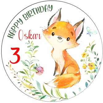 Tortenaufleger Muffin Topper FUX für Geburtstag, Einschulung oder Taufe personalisiert mit Wunschtext - Fondant, Oblate oder Dekorpapier Plus