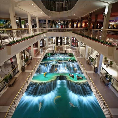 Badezimmerbodenaufkleber Wasserfall-Fluss-3D-Bodenmalerei-Tapete, 250 x 175 cm Bodenfliesen Aufkleber Wohnzimmer Studie Bodenbelag Tapete, Epoxidharz
