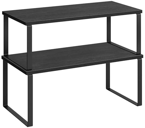SONGMICS Gewürzregal, 2er Set Küchen-Organizer, erweiterbar, stapelbar | Küchenregal, kleines Regal, Metall und Holzwerkstoff, ebenholzschwarz-mattschwarz, BYSTRO Kollektion KCS025B01