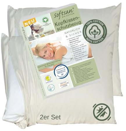Softsan Kissen Encasing aus Bio Baumwolle | Anti Milben Schutzbezug | Weltneuheit | Viele Größen (Set: 2X 80 x 80 cm Kissenbezug)