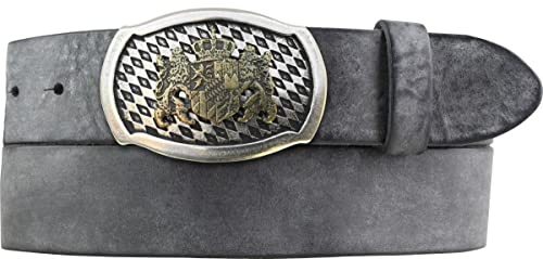 BELTINGER Trachten-Gürtel mit Wappen-Gürtelschnalle aus weichem Vollrindleder 4 cm Used-Look | Druckknopf-Gürtel für die Lederhose oder Dirndl 40mm | Vintage-Look