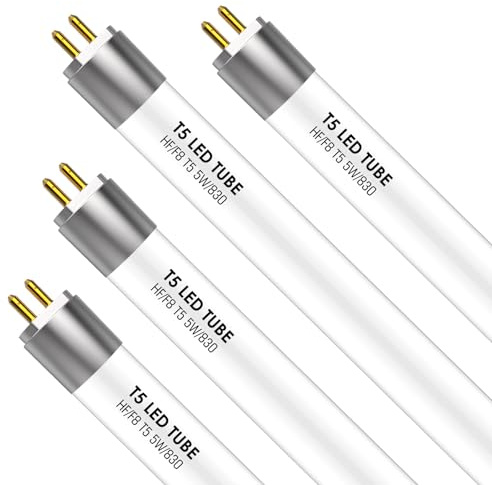 IHYCTV F8T5 T5 LED Bulbs 12 Inch, G5 5W 3000K 685lm, LED Replacement for Fluorescent Tubes, Warm White, Plug-and-Play, Pack of 4