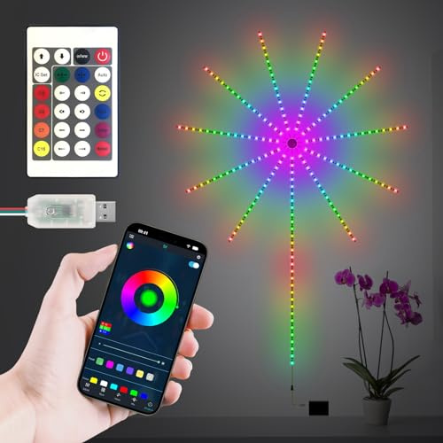 ALEENFOON Fuochi d'artificio a LED con app, telecomando, vano batteria, Bluetooth colori da sogno Luci fuochi d'artificio a LED 213 modalità controllo del suono lucine da interno