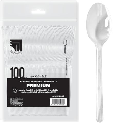 Bella Vita Cucchiai Premium in Plastica PS Trasparente 100 Pz 180 mm