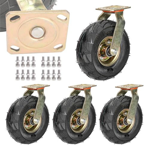 Schwerlastrollen 200mm 250mm Gumm Luftrad 4 Stück, 360 Grad Drehbar Keine Spuren & Leise Lenkrolle, Mit Bremse Industrie Transportroller, Ersatz Bockrolle Für Trolleys Möbel Werkbank (Color : Swivel