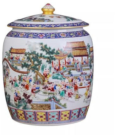 BKSK Lata De Té Lata de té esmaltada de cerámica, Pastel de té Grande, Lata de té Pu'er sellada, Caja de té for el hogar con Tapa Caja De Almacenamiento De Té