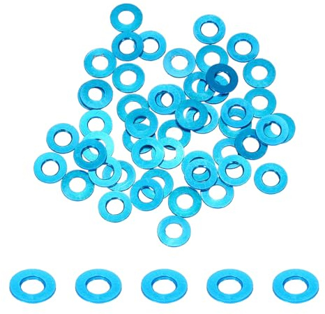 QUARKZMAN 50pcs M3 Flachunterlegscheibe eloxiertem Aluminium, Runde Senkkopf-Unterlegscheibe, Lochdurchmesser 3 mm/0,12 Zoll für Schrauben RC/FPV/PC/Drone Zubehör Modellteile (Hellblau)
