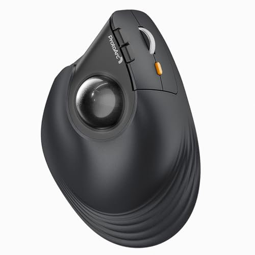 ProtoArc EM05 NL Mouse trackball verticale senza fili, mouse ergonomico con Bluetooth, ricaricabile, per computer portatile, connessione a 3 dispositivi, compatibile con iPad, Mac, Windows, PC, grigio