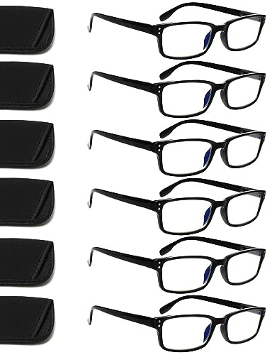 ZOECENT 6 Pack Lesebrille Herren Damen Blaulichtfilter Brille Federscharnier Computer Brillen Schwarz Lesebrillen (6 Schwarz, 2.75, x)