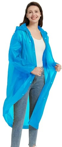 MisFun Regnponcho, bärbar unisex regnmössa, vattentät andas regnponcho festival lång lätt regnrock, blå, 20-30