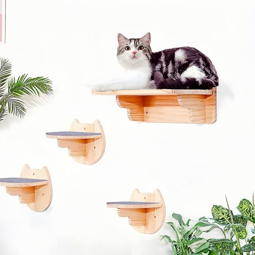 kletterwand Katzen Wand montierte Katze-Hängematte ﻿Katze Kletterwandmit Katzentreppe für die Wand, 3-teilig Katzen Kletterwand Set, Katzenhängematte XL Extra Stabil und Groß Stabiles Kratzbaum Wand