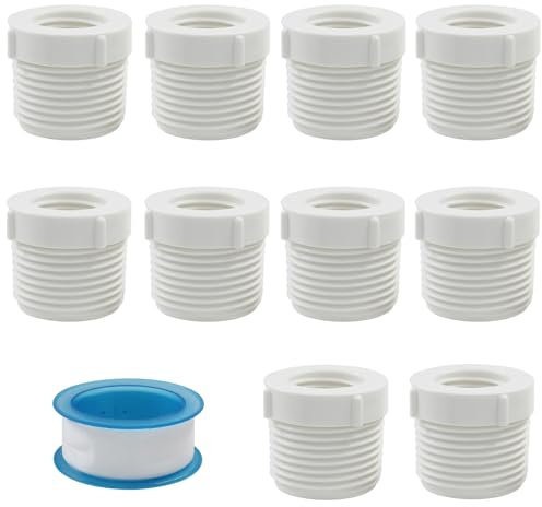 Litoexpe 10 tubi filettati da 2,5 cm maschio a 1,9 cm femmina in PVC, bianco | Raccordi per tubi in PVC con boccola riduttore, accoppiamento adattatore per tubo di collegamento
