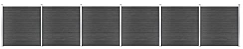 Sufrk Fence Panel Set WPC 1045x186 cm Black-Freestanding Garden Fence for Patio Lawn Animal Safety Gate Decoration