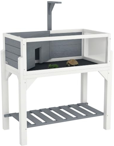 PawHut Maison à Tortues en Bois avec étagère de Rangement, fenêtres d'observation Transparentes