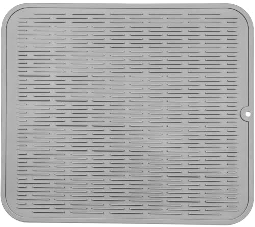 Tappetino per sgocciolare in silicone per stoviglie - 60 x 40 cm, tappetino per stoviglie, BPA-free, tappetino asciugante per stoviglie, resistente al calore, antiscivolo, con spazzola (Grigio, 60 x