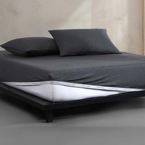 Calvin Klein - Lenzuola per letto matrimoniale XL, set di biancheria da letto in jersey di cotone mélange con tasche profonde, super morbide e accoglienti (cotone moderno grigio canna di fucile,