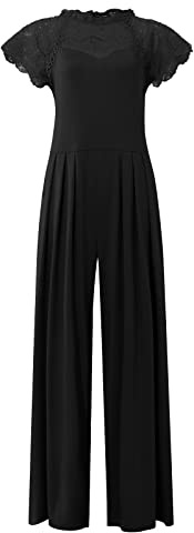 ZRYAZQ Jumpsuit Damen Elegant Festlich Mit Spitze Overall Damen Sommer Lang Hochzeit Jumpsuits Sommer Weites Bein Häkel Spitze Hosenanzug Festliche Ärmellos Playsuit Frauen Wide Leg Romper Tailliert
