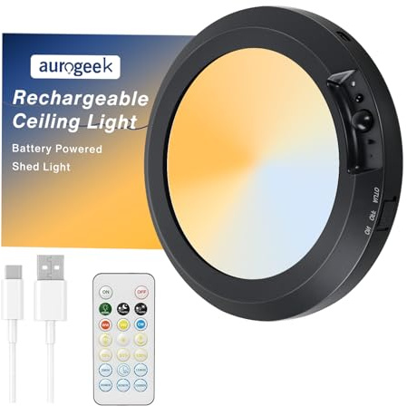 Battery Powered Shed LED Ceiling Light with Remote Rechargeable Cordless Motion Sensor Indoor with 3 Color Stepless Dimming Magnetic Mount LED Wireless Wall Lights for Closet Stairs Shed Garage