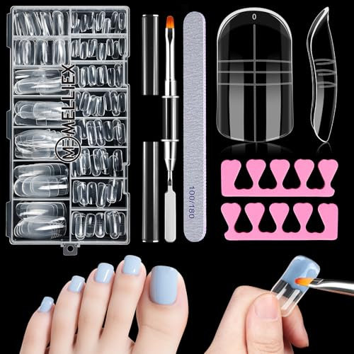MELLIEX 150 Stück Polygel Tips Nagelformen für Zehen, Dual Tips Nägel für Pediküre und Nagelverlängerung Lange Quadratische fußnägel Tips
