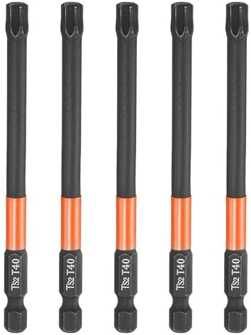 QUARKZMAN 5Pz T40 Punte Cacciaviti Torx 4 (100mm) L Set Precisione | Gambo Esagonale 1/4, Magnetiche, Antimanomissione, a 6 Punte, in Acciaio Fosfatato S2, Utensili Elettrico Industriali