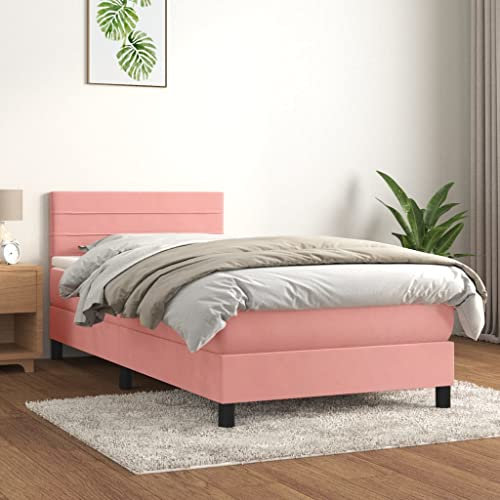 Iiaky Boxspringbett mit Matratze Betten Mit Matratze Schlafzimmer Bett Boxspringbett Mit Matratze Rosa 100x200 cm Samt // 3141352