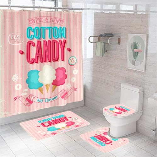 Badezimmerteppich Rosa Eiscreme Badteppich rutschfest Waschbar Badgarnitur 4 Teilig – Badematte Set Mit Wc-Vorleger Und Badematte,Teppich Badezimmer Für Sicherheit Und Komfort Im Bad 50×80Cm