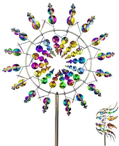 Gxdamxz Windrad Metall Garten, WindmüHle, Windspiele für Draußen Stehend, Gartenstecker, Metal Wind Spinner, Buntes
