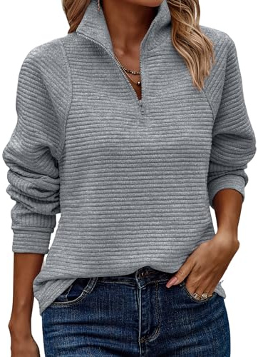 ASOMI Sweatshirt Damen Halber Reißverschluss: Herbst Langarm V-Ausschnitt Top Winter Kleidung Elegant Teenager Tops Outdoor Baggy Lässig Locker Tunika Warm Casual Streetwear Jumper