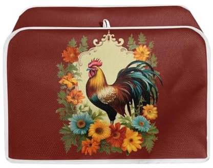POLERO Chicken Rooster Toaster Cover 2 Slice Farm Animal Floral Dust Cover for Bread Machine Kitchen Small Appliance