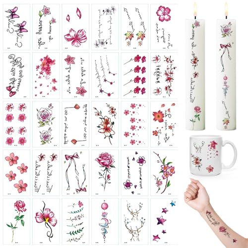 30 PCS Kerzentattoo,5.7x9.7cm Wassertransferdruck, DIY asserschiebefolie Kerzen,wasserschiebefolie Kerzen,Kerzenfolie,kerzenaufkleber Sticker, Kerzen dekorieren(B)