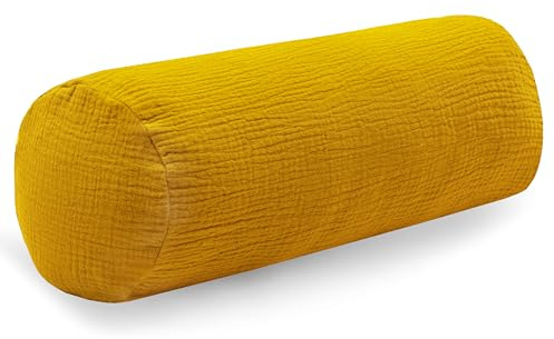 PinkZebra Nackenrolle Bezug aus Musselin ca. 15 x 40 cm, Nackenrollenbezug mit Reißverschluss, Nackenrollenüberzug, Kissenbezug für Nackenrollen, Nackenrollenhülle, Senfgelb